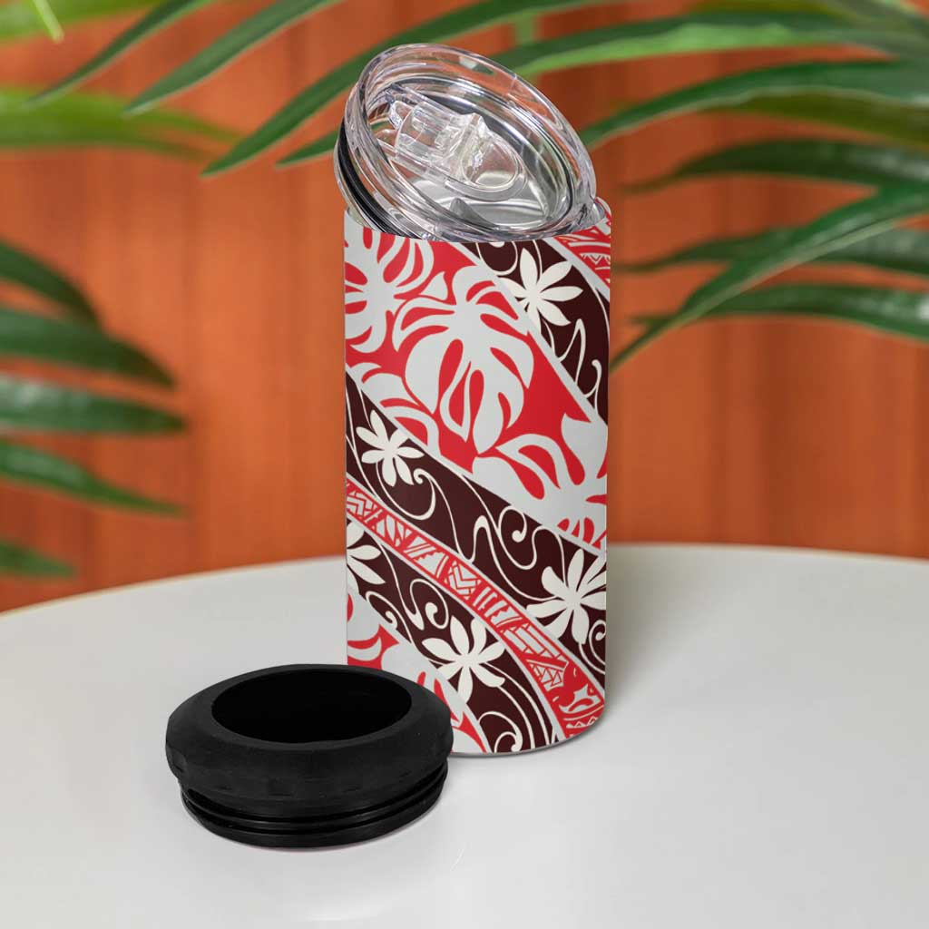 Uteute Tahiti Tiare Monstera 4 in 1 Can Cooler Tumbler Polynesian Pattern Curve Style - Polynesian Pride