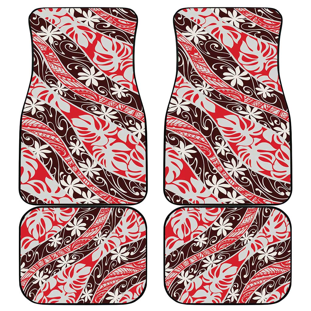 Uteute Tahiti Tiare Monstera Car Mats Polynesian Pattern Curve Style - Polynesian Pride