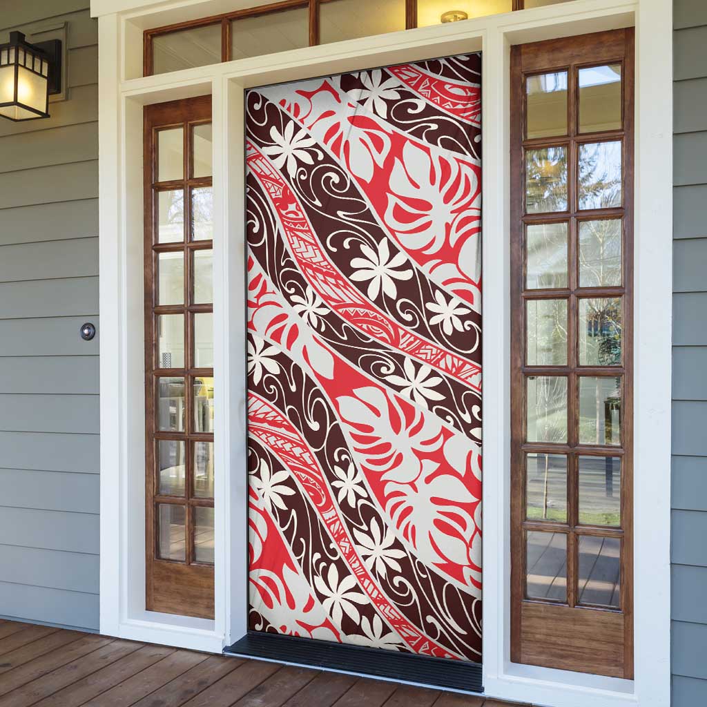 Uteute Tahiti Tiare Monstera Door Cover Polynesian Pattern Curve Style - Polynesian Pride