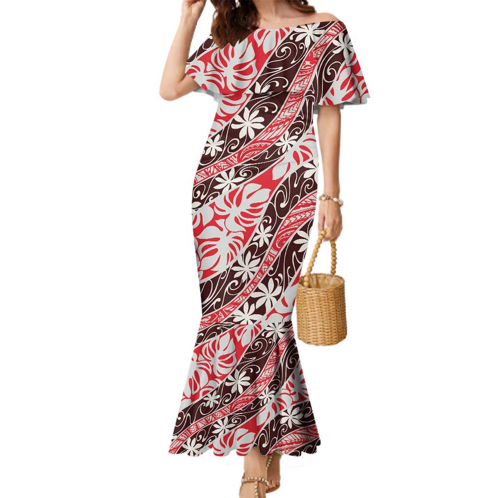 Uteute Tahiti Tiare Monstera Family Matching Mermaid Dress and Hawaiian Shirt Polynesian Pattern Curve Style - Polynesian Pride