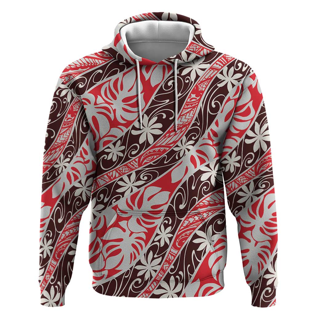 Uteute Tahiti Tiare Monstera Hoodie Polynesian Pattern Curve Style - Polynesian Pride