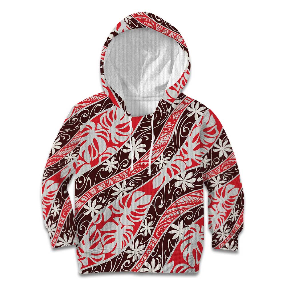 Uteute Tahiti Tiare Monstera Kid Hoodie Polynesian Pattern Curve Style - Polynesian Pride