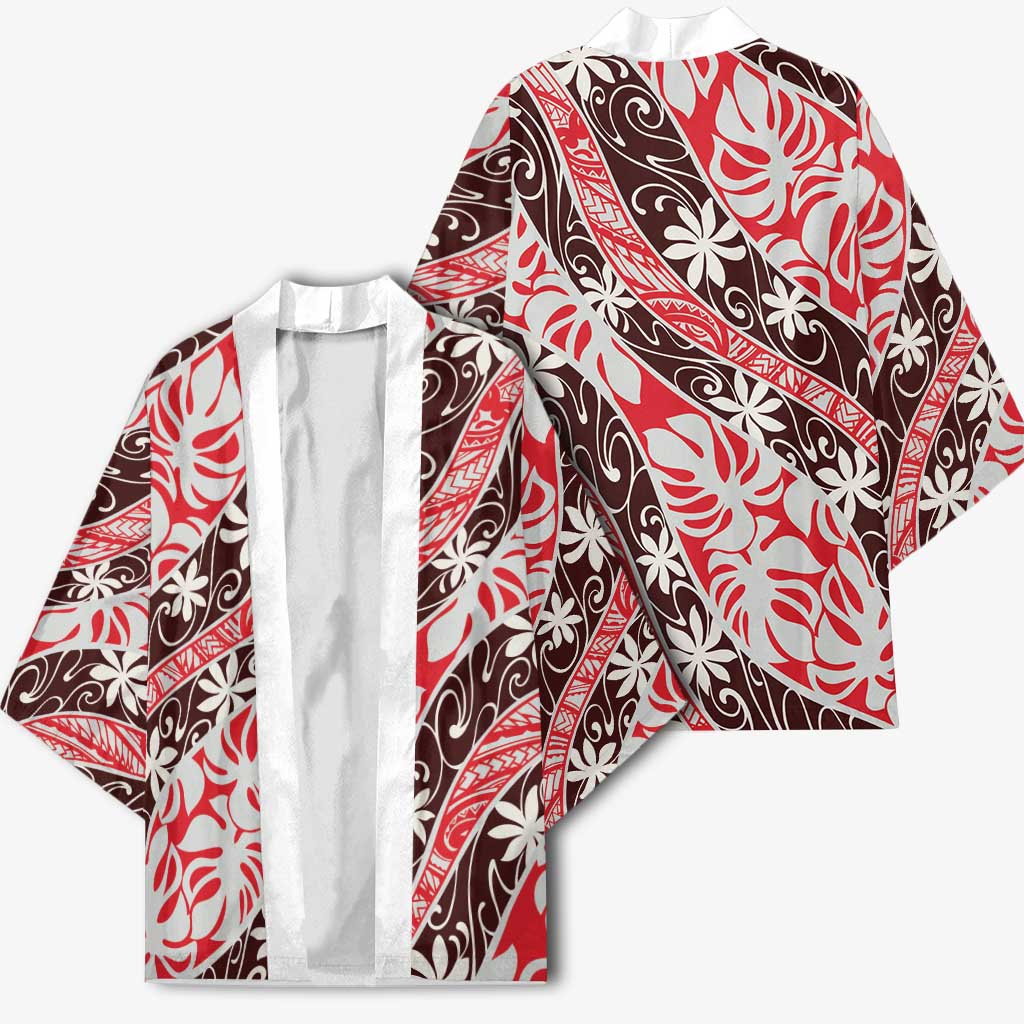 Uteute Tahiti Tiare Monstera Kimono Polynesian Pattern Curve Style - Polynesian Pride