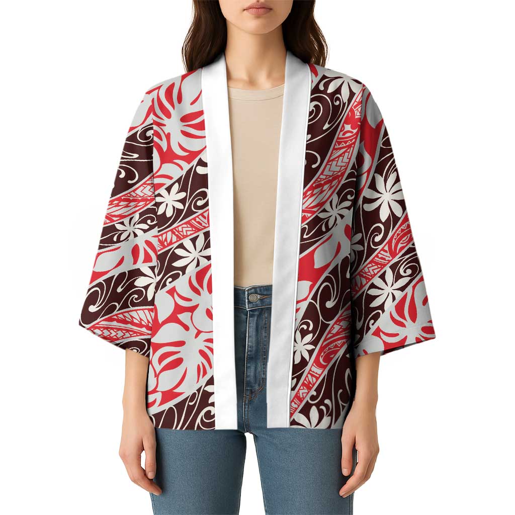 Uteute Tahiti Tiare Monstera Kimono Polynesian Pattern Curve Style - Polynesian Pride