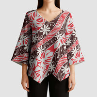 Uteute Tahiti Tiare Monstera Kimono Sleeve Blouse Polynesian Pattern Curve Style - Polynesian Pride