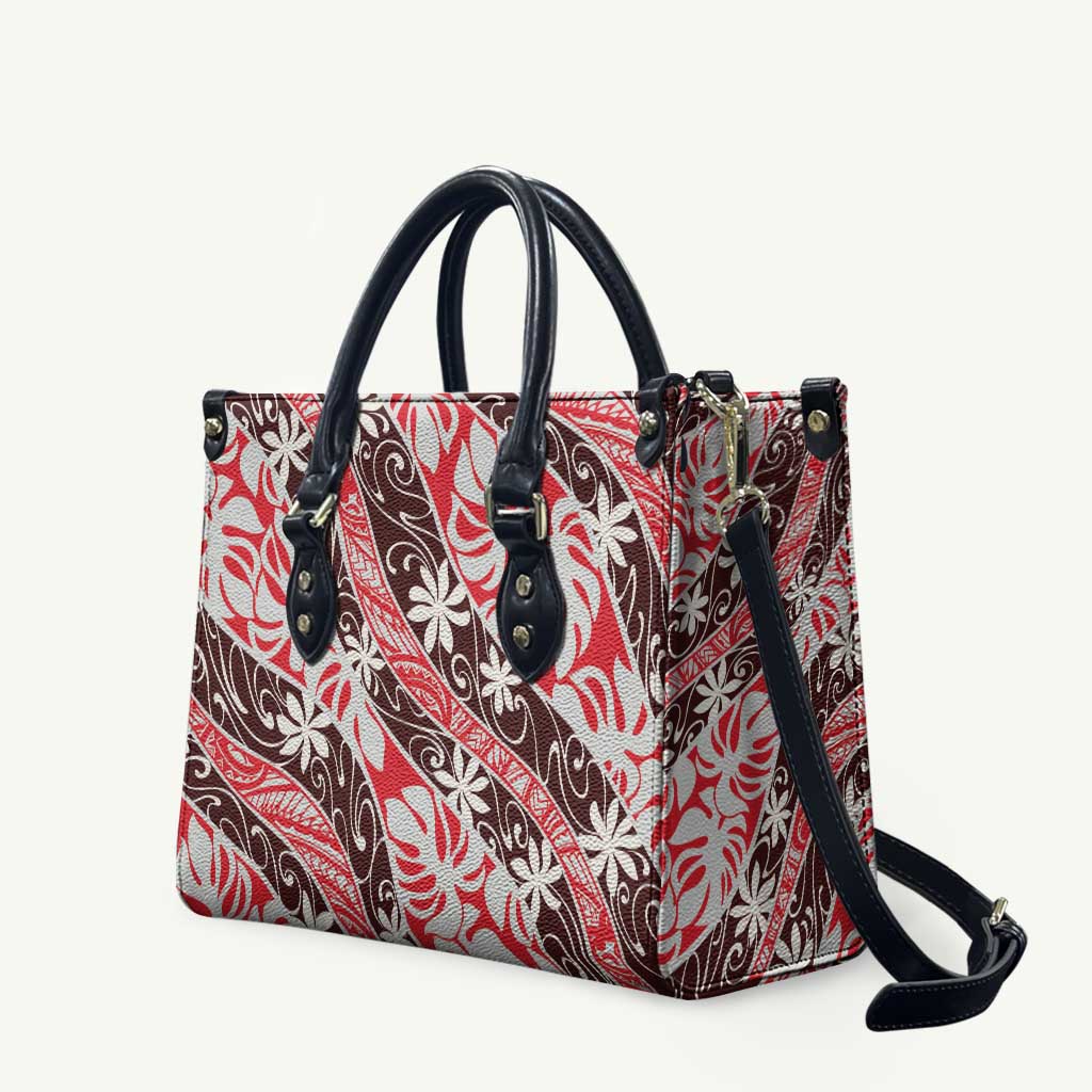 Uteute Tahiti Tiare Monstera Leather Bag Polynesian Pattern Curve Style - Polynesian Pride