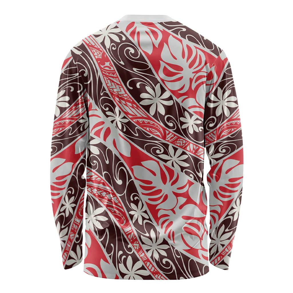 Uteute Tahiti Tiare Monstera Long Sleeve Shirt Polynesian Pattern Curve Style - Polynesian Pride