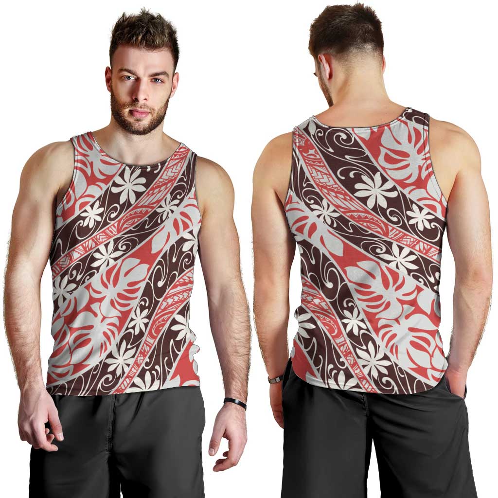 Uteute Tahiti Tiare Monstera Men Tank Top Polynesian Pattern Curve Style - Polynesian Pride