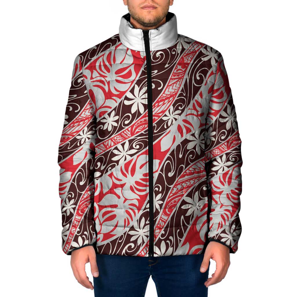 Uteute Tahiti Tiare Monstera Padded Jacket Polynesian Pattern Curve Style - Polynesian Pride