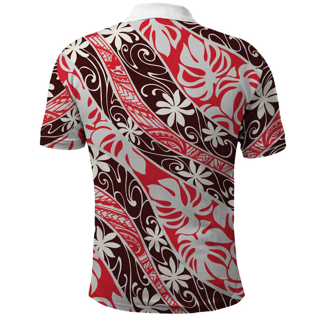 Uteute Tahiti Tiare Monstera Polo Shirt Polynesian Pattern Curve Style - Polynesian Pride