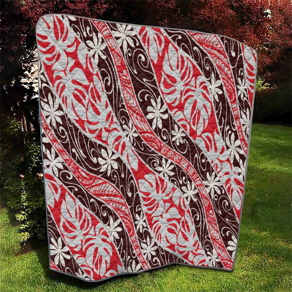 Uteute Tahiti Tiare Monstera Quilt Polynesian Pattern Curve Style - Polynesian Pride