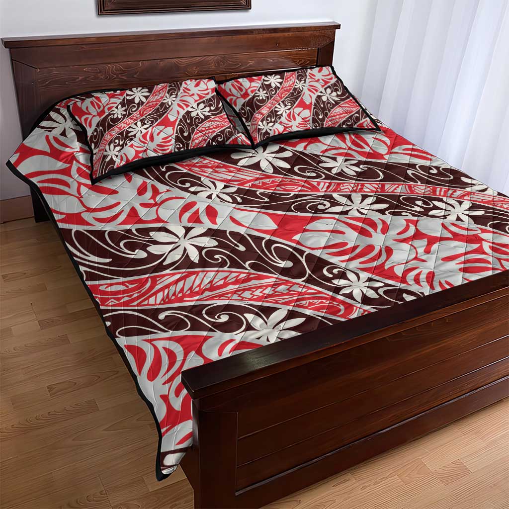 Uteute Tahiti Tiare Monstera Quilt Bed Set Polynesian Pattern Curve Style - Polynesian Pride
