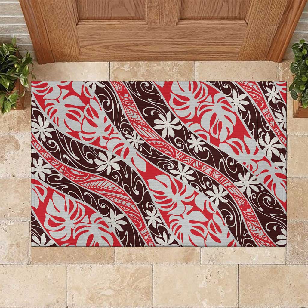 Uteute Tahiti Tiare Monstera Rubber Doormat Polynesian Pattern Curve Style - Polynesian Pride