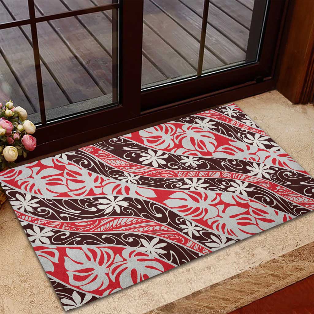 Uteute Tahiti Tiare Monstera Rubber Doormat Polynesian Pattern Curve Style - Polynesian Pride