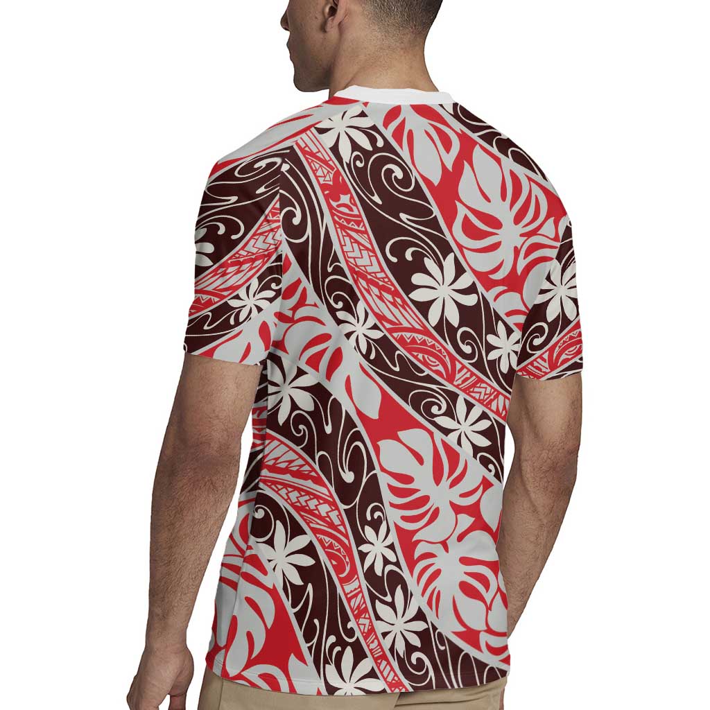 Uteute Tahiti Tiare Monstera Rugby Jersey Polynesian Pattern Curve Style - Polynesian Pride