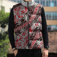 Uteute Tahiti Tiare Monstera Sleeveless Puffer Jacket Polynesian Pattern Curve Style - Polynesian Pride