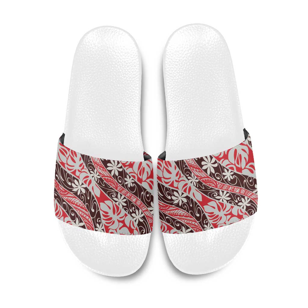 Uteute Tahiti Tiare Monstera Slide Sandals Polynesian Pattern Curve Style - Polynesian Pride