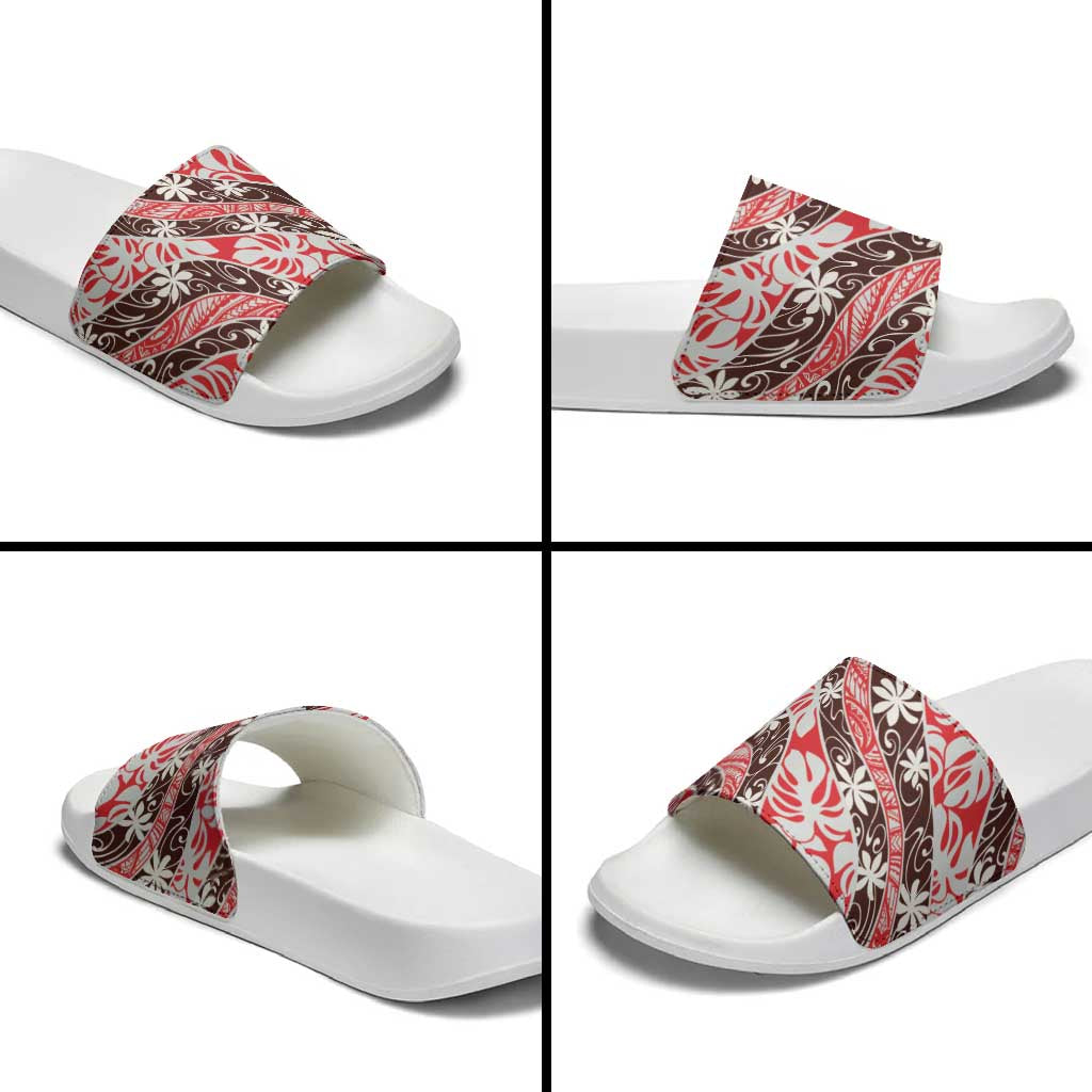 Uteute Tahiti Tiare Monstera Slide Sandals Polynesian Pattern Curve Style - Polynesian Pride