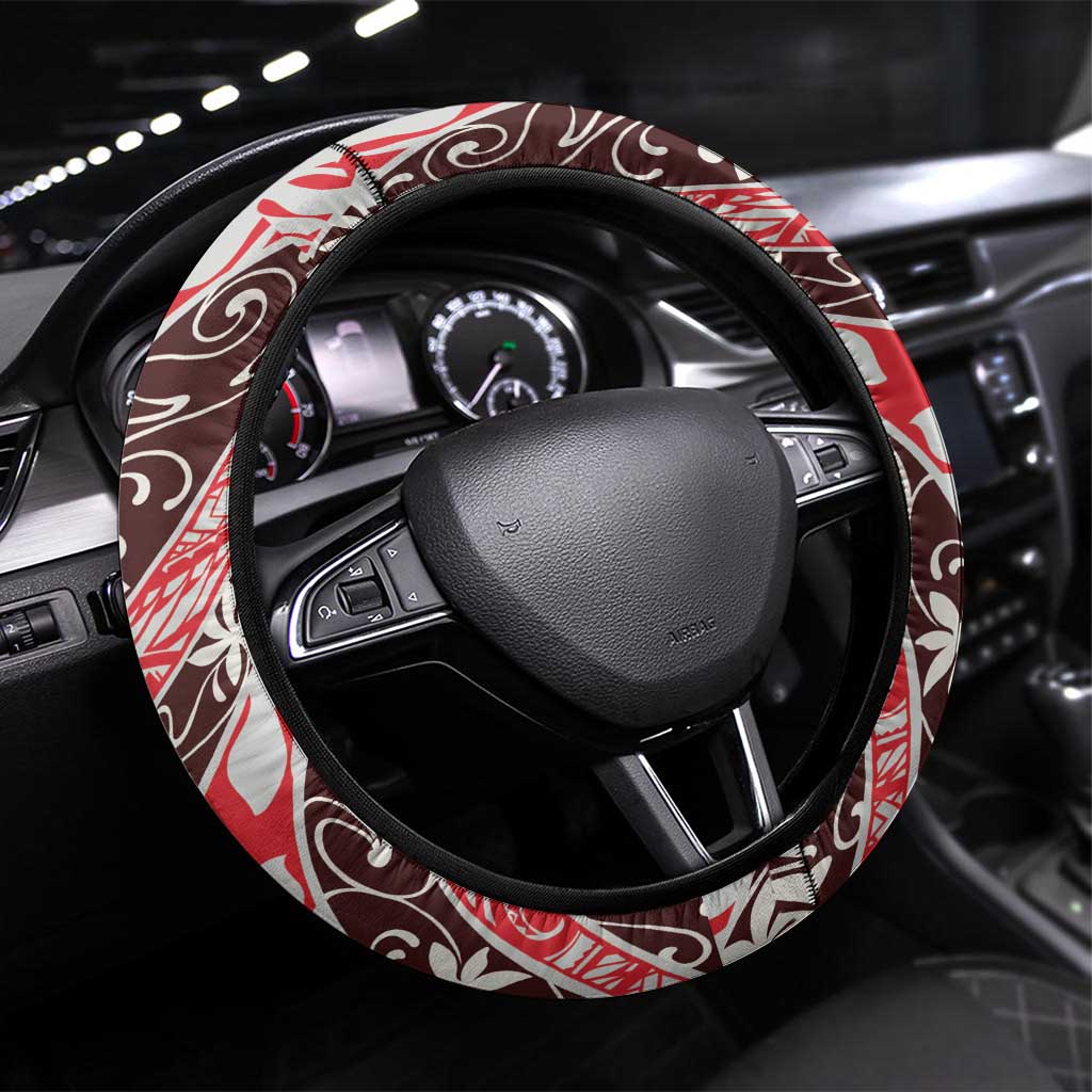Uteute Tahiti Tiare Monstera Steering Wheel Cover Polynesian Pattern Curve Style - Polynesian Pride