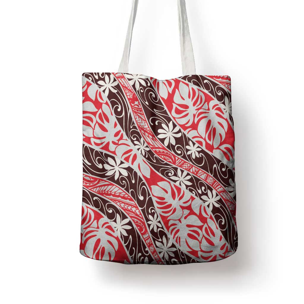 Uteute Tahiti Tiare Monstera Tote Bag Polynesian Pattern Curve Style - Polynesian Pride