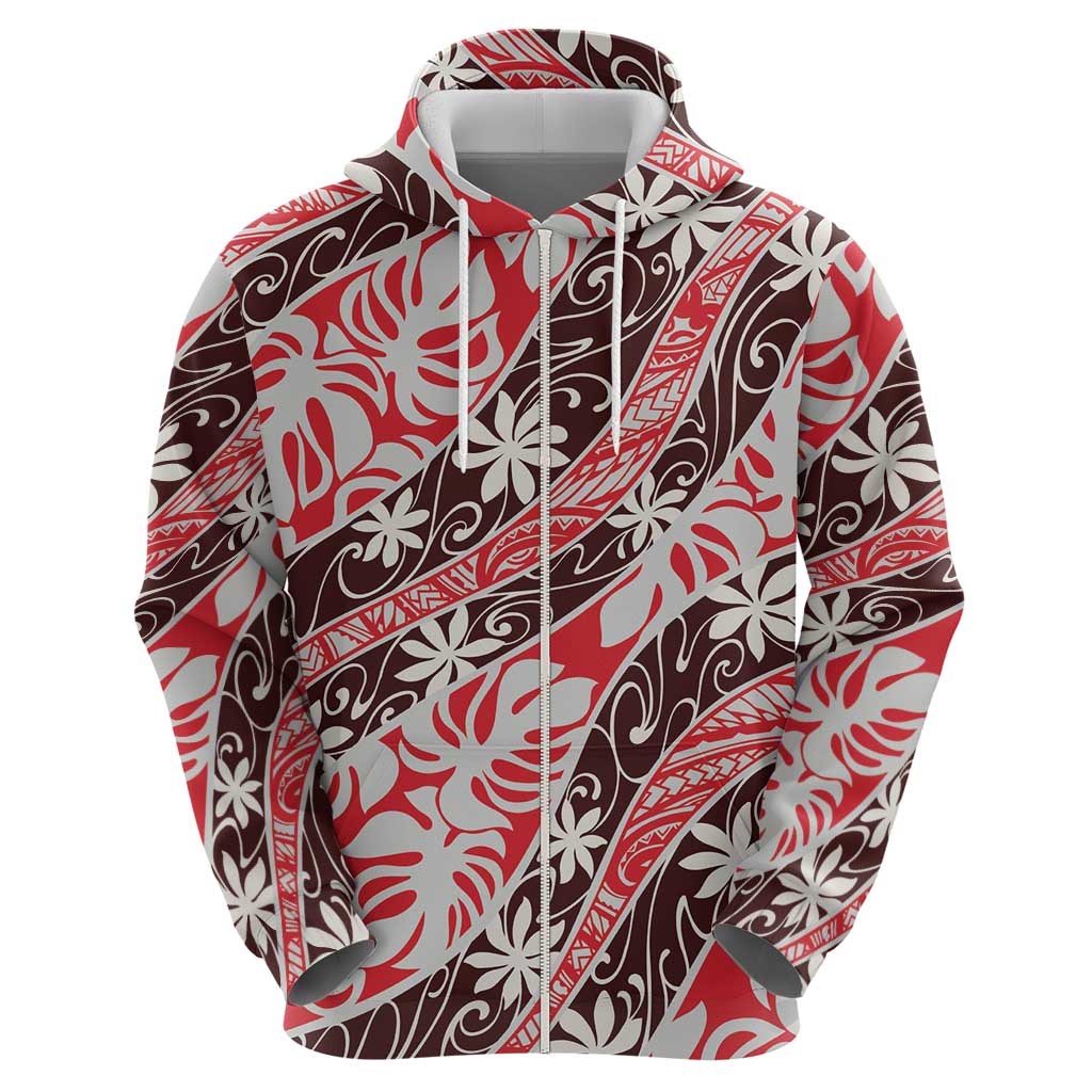 Uteute Tahiti Tiare Monstera Zip Hoodie Polynesian Pattern Curve Style - Polynesian Pride