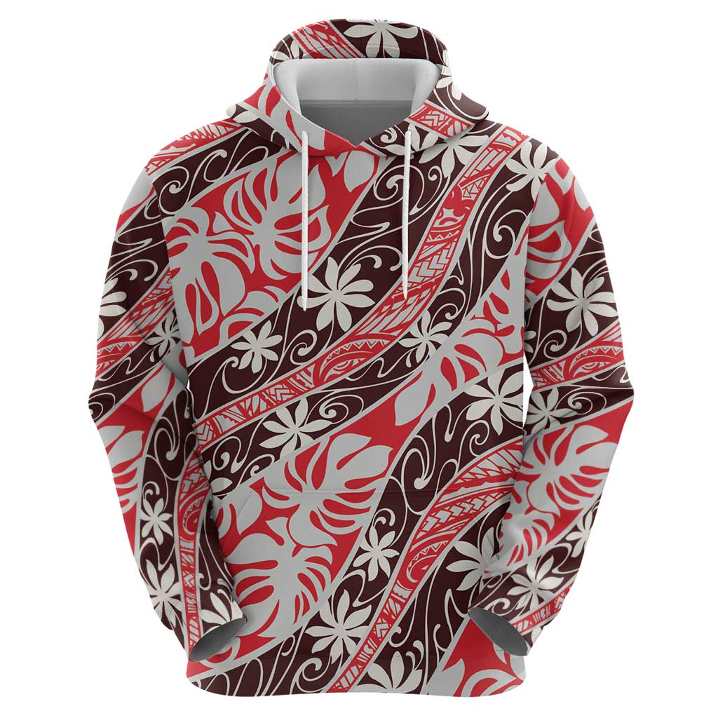 Uteute Tahiti Tiare Monstera Zip Hoodie Polynesian Pattern Curve Style - Polynesian Pride