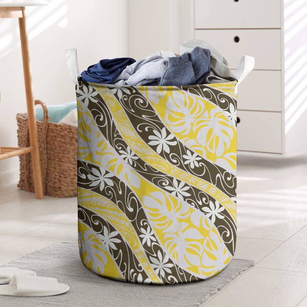Rearea Tahiti Tiare Monstera Laundry Basket Polynesian Pattern Curve Style - Polynesian Pride