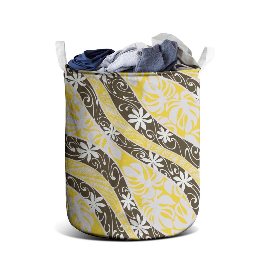 Rearea Tahiti Tiare Monstera Laundry Basket Polynesian Pattern Curve Style - Polynesian Pride