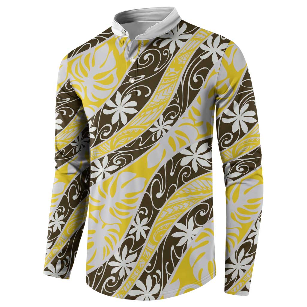 Rearea Tahiti Tiare Monstera Button Sweatshirt Polynesian Pattern Curve Style - Polynesian Pride