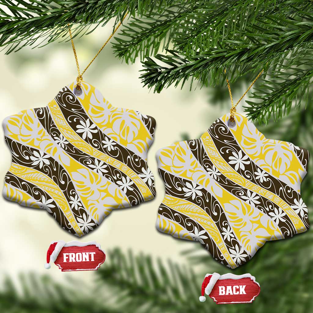 Rearea Tahiti Tiare Monstera Ceramic Ornament Polynesian Pattern Curve Style - Polynesian Pride