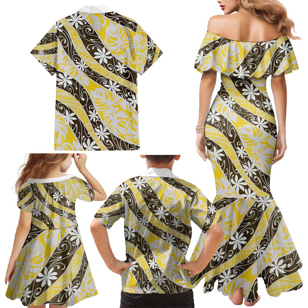 Rearea Tahiti Tiare Monstera Family Matching Mermaid Dress and Hawaiian Shirt Polynesian Pattern Curve Style - Polynesian Pride