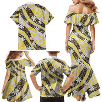 Rearea Tahiti Tiare Monstera Family Matching Mermaid Dress and Hawaiian Shirt Polynesian Pattern Curve Style - Polynesian Pride