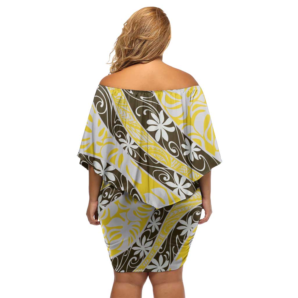 Rearea Tahiti Tiare Monstera Family Matching Off Shoulder Short Dress and Hawaiian Shirt Polynesian Pattern Curve Style - Polynesian Pride