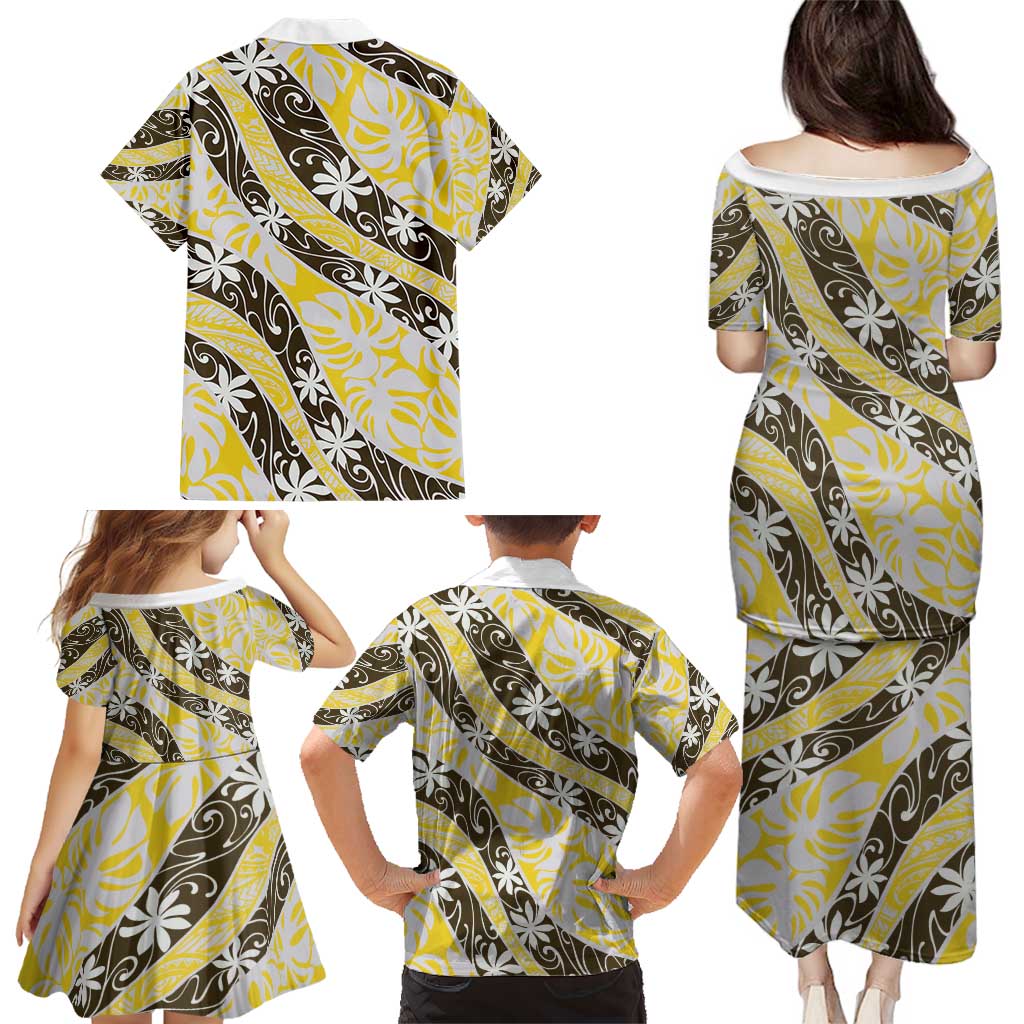 Rearea Tahiti Tiare Monstera Family Matching Puletasi and Hawaiian Shirt Polynesian Pattern Curve Style - Polynesian Pride