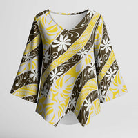 Rearea Tahiti Tiare Monstera Kimono Sleeve Blouse Polynesian Pattern Curve Style - Polynesian Pride