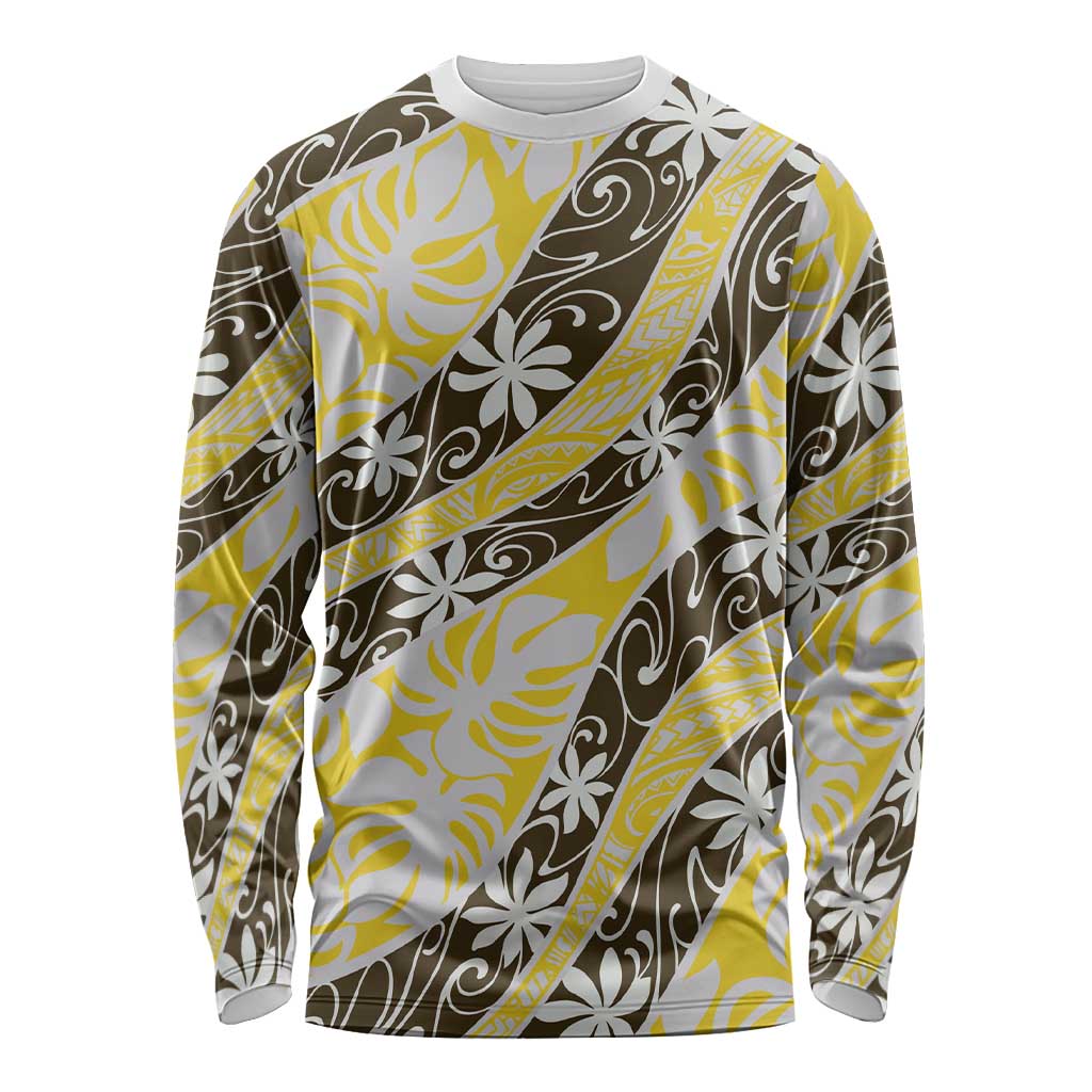 Rearea Tahiti Tiare Monstera Long Sleeve Shirt Polynesian Pattern Curve Style - Polynesian Pride