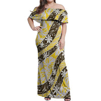 Rearea Tahiti Tiare Monstera Off Shoulder Maxi Dress Polynesian Pattern Curve Style - Polynesian Pride