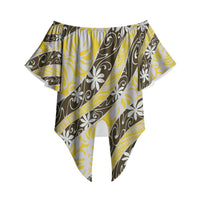 Rearea Tahiti Tiare Monstera Off Shoulder Wrap Waist Top Polynesian Pattern Curve Style LT01 Yellow - Polynesian Pride
