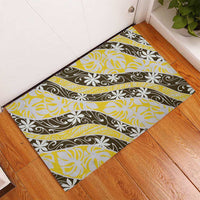 Rearea Tahiti Tiare Monstera Rubber Doormat Polynesian Pattern Curve Style - Polynesian Pride