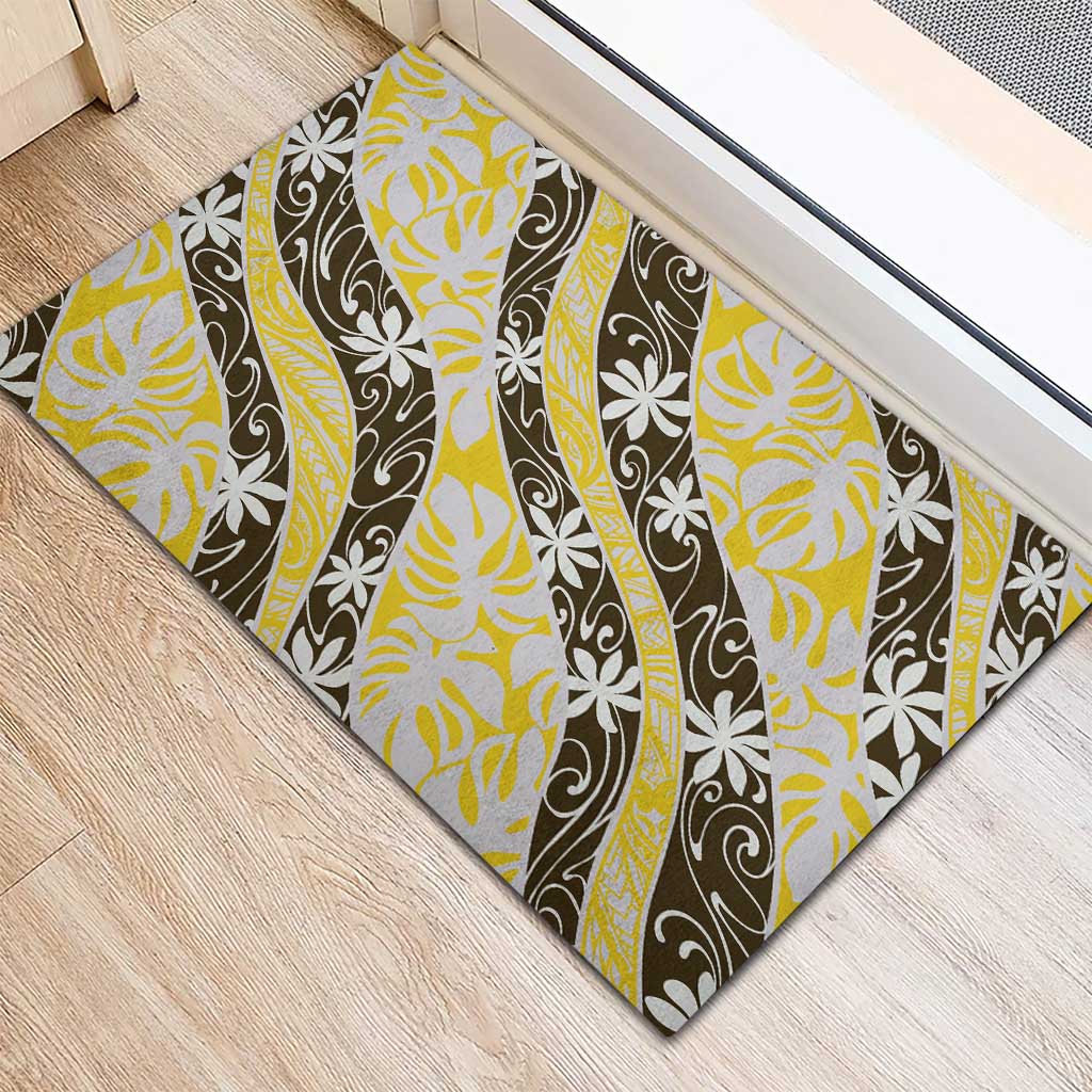 Rearea Tahiti Tiare Monstera Rubber Doormat Polynesian Pattern Curve Style - Polynesian Pride