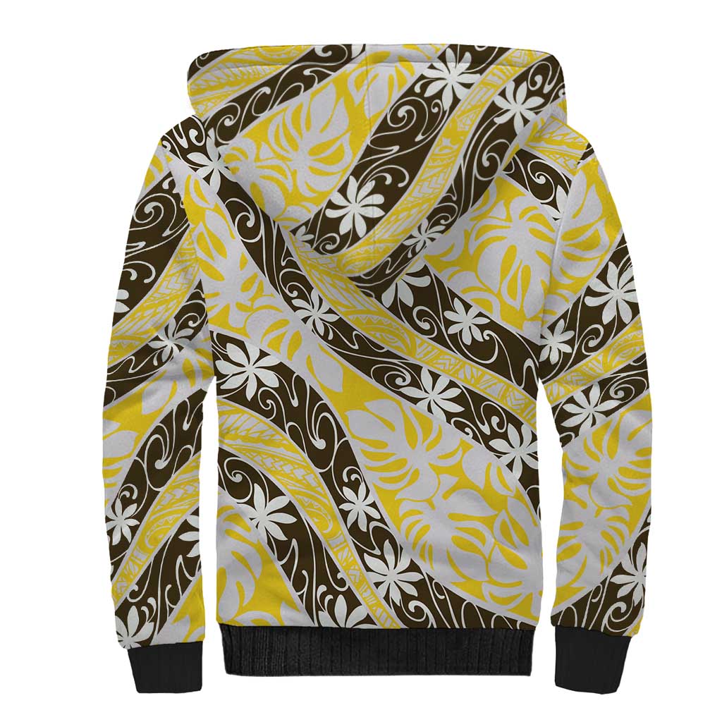 Rearea Tahiti Tiare Monstera Sherpa Hoodie Polynesian Pattern Curve Style - Polynesian Pride