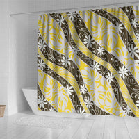Rearea Tahiti Tiare Monstera Shower Curtain Polynesian Pattern Curve Style - Polynesian Pride