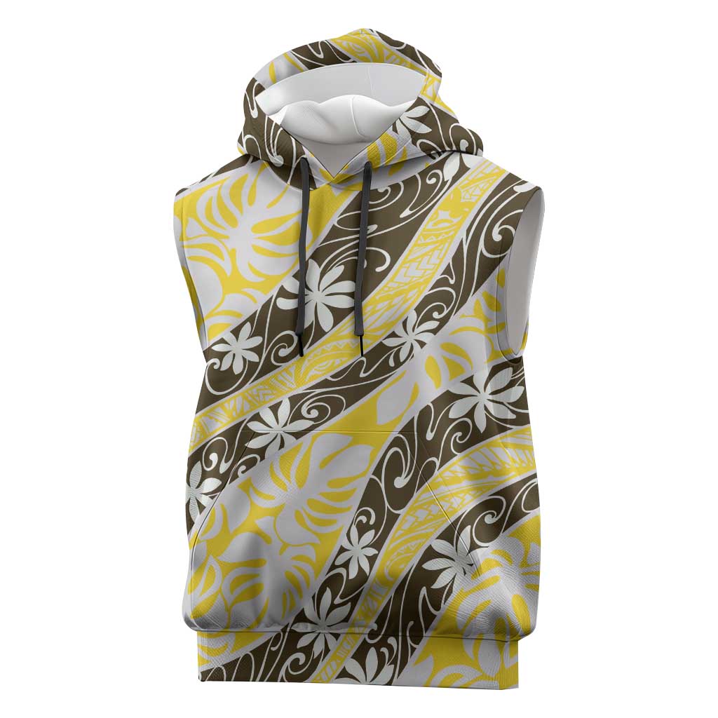 Rearea Tahiti Tiare Monstera Sleeveless Hoodie Polynesian Pattern Curve Style - Polynesian Pride