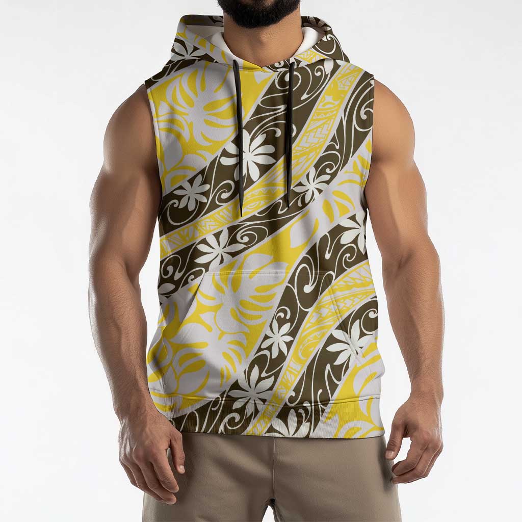 Rearea Tahiti Tiare Monstera Sleeveless Hoodie Polynesian Pattern Curve Style - Polynesian Pride