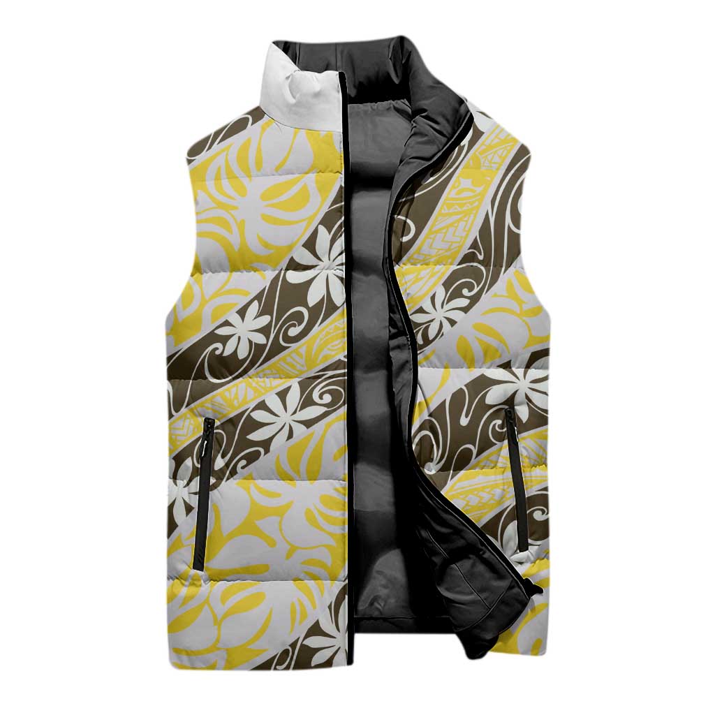 Rearea Tahiti Tiare Monstera Sleeveless Puffer Jacket Polynesian Pattern Curve Style - Polynesian Pride