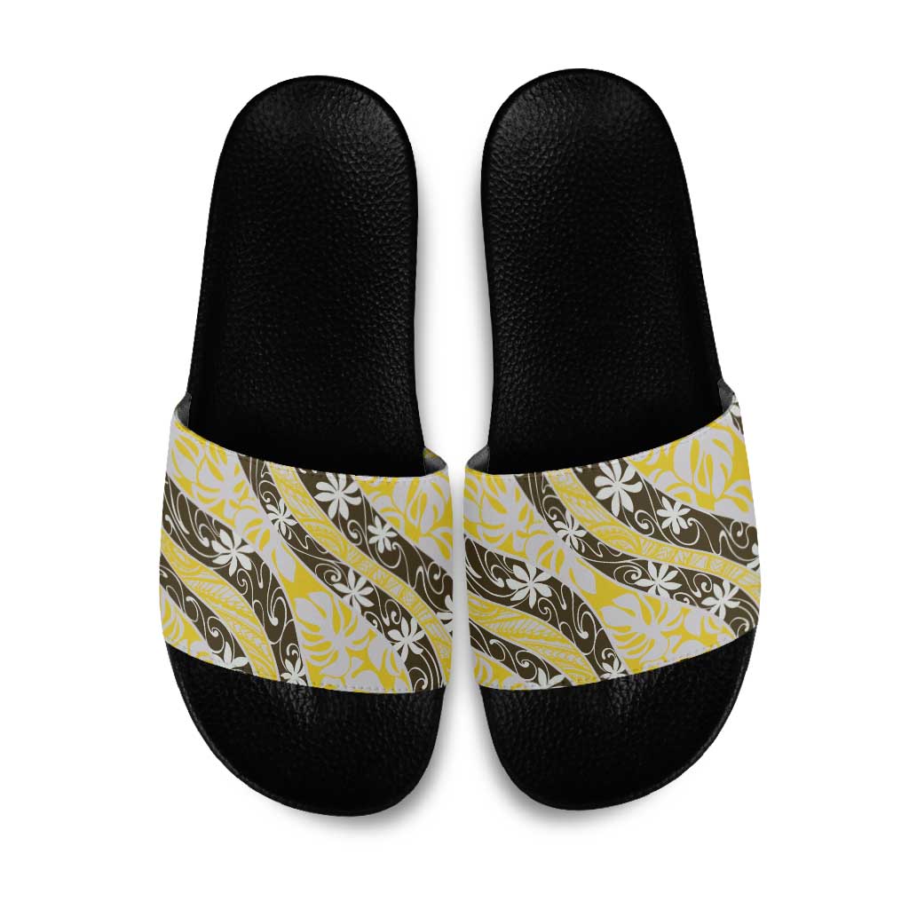 Rearea Tahiti Tiare Monstera Slide Sandals Polynesian Pattern Curve Style - Polynesian Pride