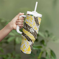 Rearea Tahiti Tiare Monstera Tumbler With Handle Polynesian Pattern Curve Style - Polynesian Pride