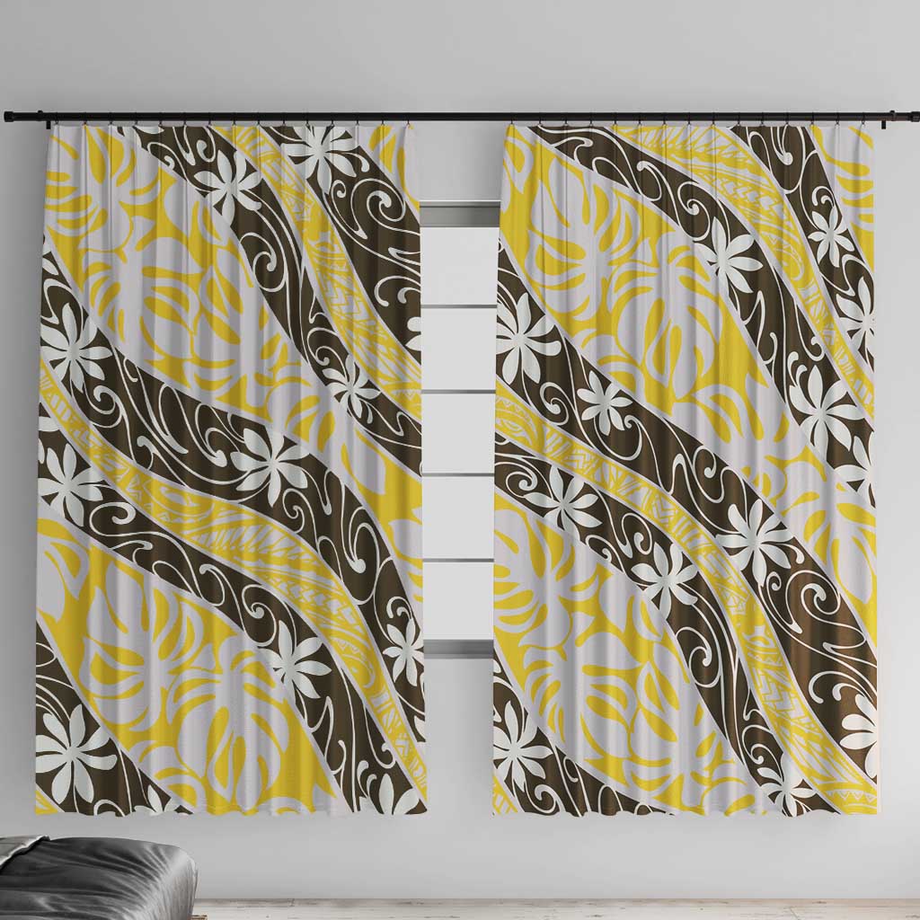 Rearea Tahiti Tiare Monstera Window Curtain Polynesian Pattern Curve Style - Polynesian Pride
