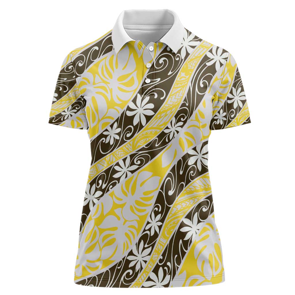 Rearea Tahiti Tiare Monstera Women Polo Shirt Polynesian Pattern Curve Style - Polynesian Pride