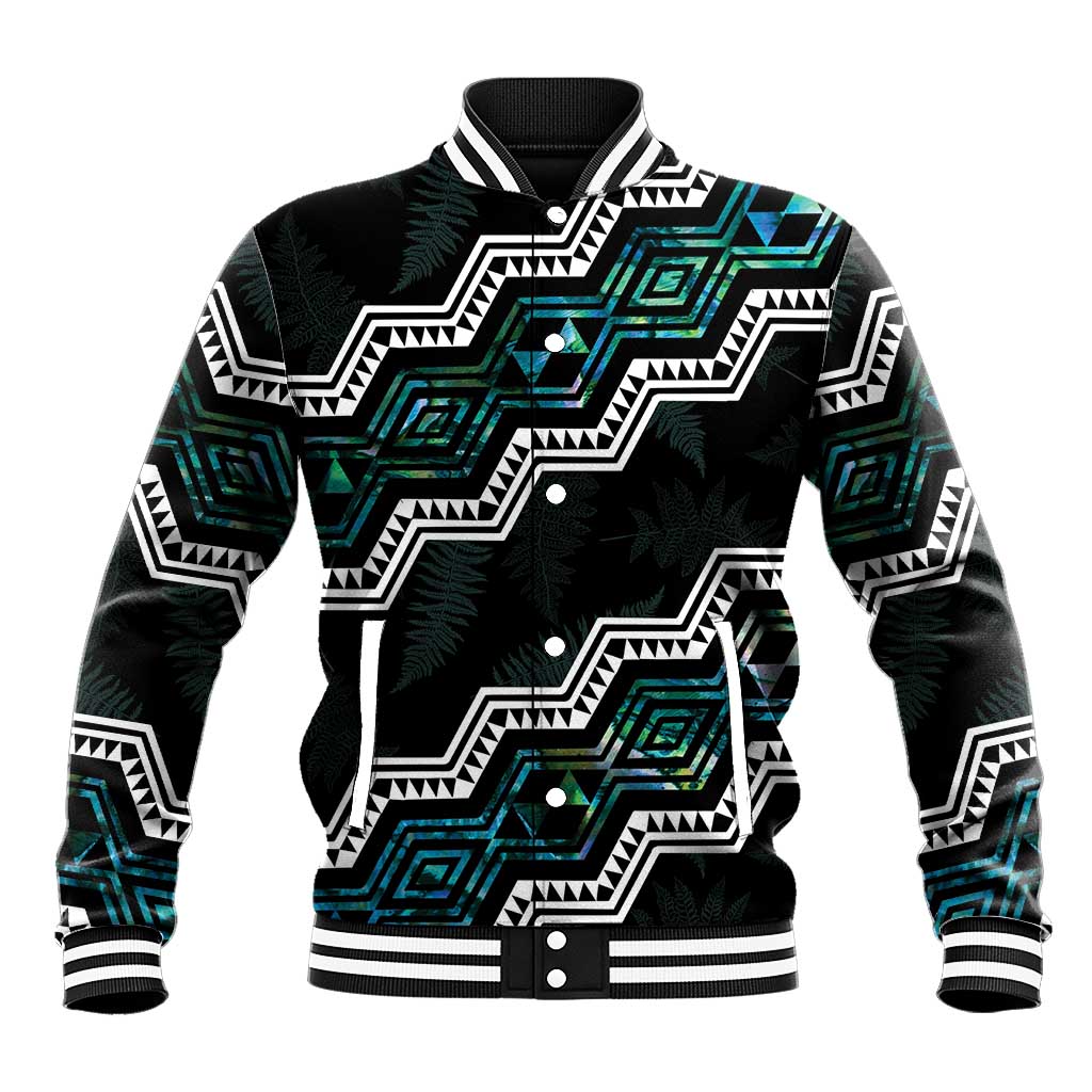 Personalised Taniko Aotearoa Mix Paua Shell Baseball Jacket Niho Taniwha Turquoise Glitter LT01 Unisex Turquoise - Polynesian Pride
